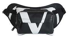 V Logo Belt Bag, Leather, Black/White, DB, Tags, 3*